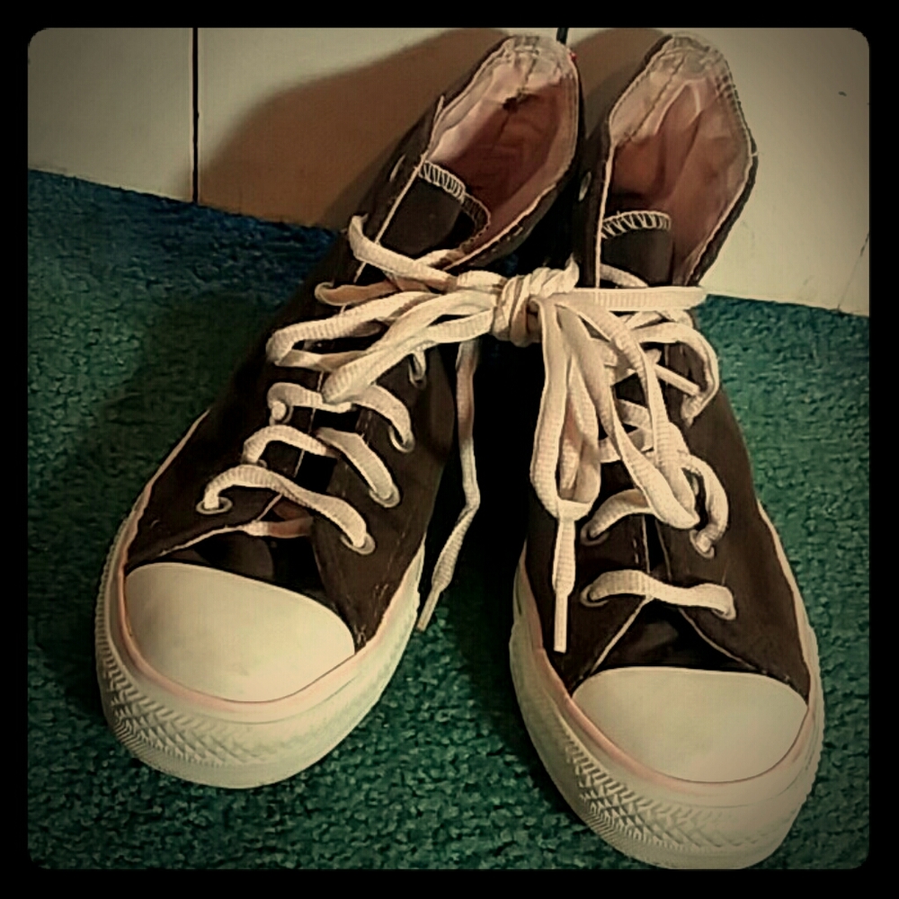 brown, white and pink converse